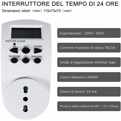 Presa Elettrica 230 V Temporizzata Con Timer Settimanale E 24 Ore Programmabile - Foto 2