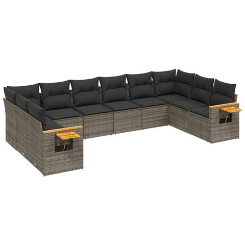 Set Divano Da Giardino 10 Pz Con Cuscini Grigio In Polyrattan - Foto 2