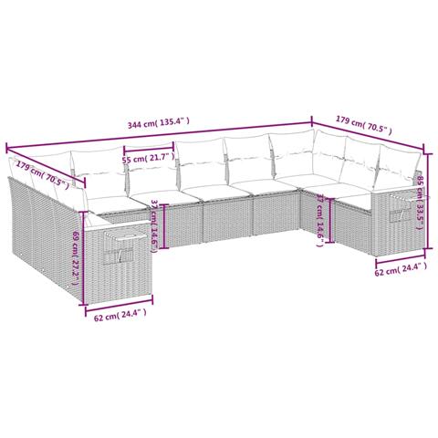 Set Divano Da Giardino 10 Pz Con Cuscini Grigio In Polyrattan - Foto 3