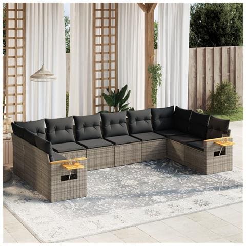 Set Divano Da Giardino 10 Pz Con Cuscini Grigio In Polyrattan - Foto 1