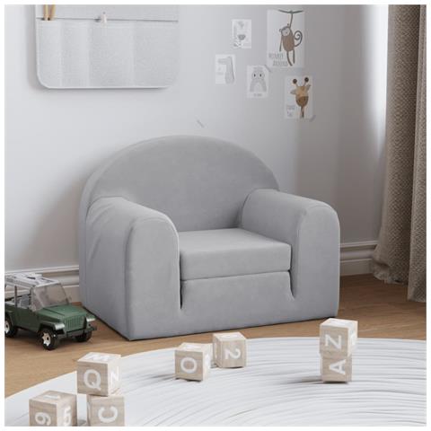 Divano Letto Per Bambini Grigio Chiaro In Morbido Peluche - Foto 1