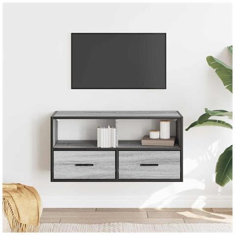 Mobile Tv Grigio Sonoma 80x31x39,5 Cm Legno Multistrato Metallo - Foto 3