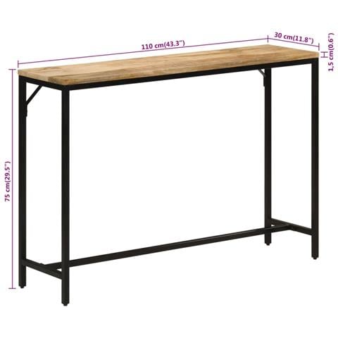 Tavolo Consolle 110x30x75cm Legno Massello Mango Grezzo E Ferro - Foto 8