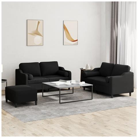 Set Divani 3 Pz Con Cuscini Nero In Tessuto - Foto 8