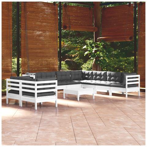 Lusso Casadino -  Set Divani Da Giardino 10 Pz Con Cuscini Bianchi Legno Di Pino - Foto 8