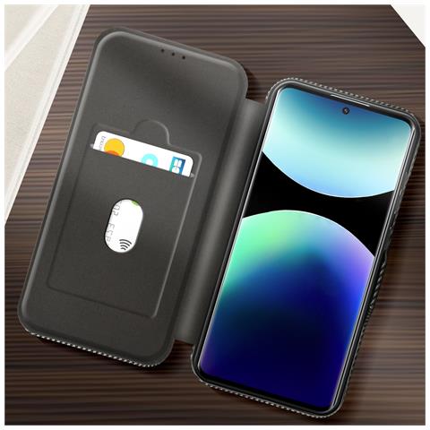 Custodia Effetto Carbonio Per Redmi Note 14 Pro Con Portacarte - Foto 2