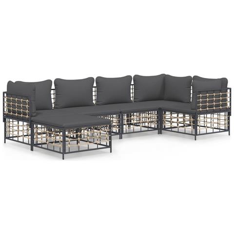 Set Divani da Giardino 6 pz con Cuscini Antracite in Polyrattan - Foto 1