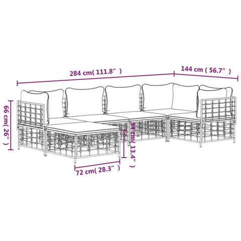 Set Divani da Giardino 6 pz con Cuscini Antracite in Polyrattan - Foto 9