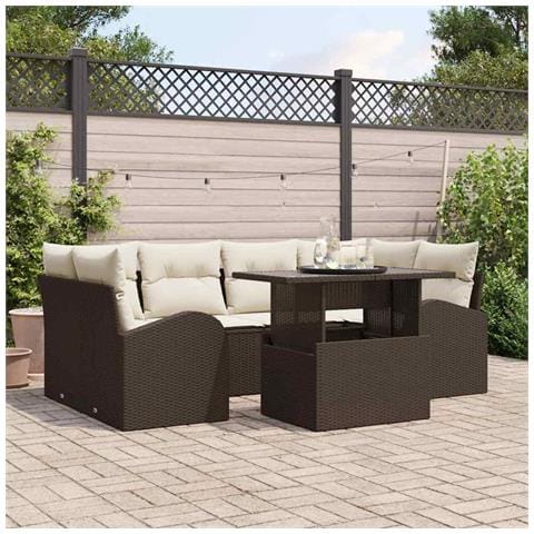 Set Divano da Giardino 7 Pezzi con Cuscini Marrone Polyrattan - Foto 2