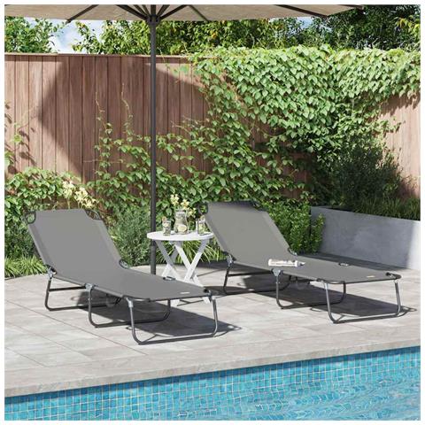 Lettino Prendisole 2 pcs Portatile Grigio in Tessuto Oxford 600D - Foto 2