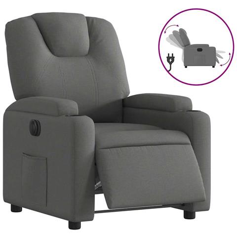 Poltrona Elettrica Reclinabile Grigio Scuro in Tessuto - Foto 1