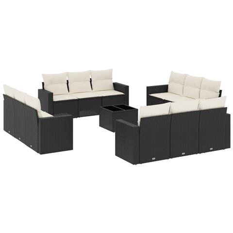 Set Divani da Giardino 13pz con Cuscini Nero in Polyrattan - Foto 1