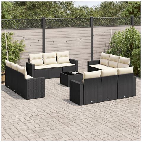 Set Divani da Giardino 13pz con Cuscini Nero in Polyrattan - Foto 2