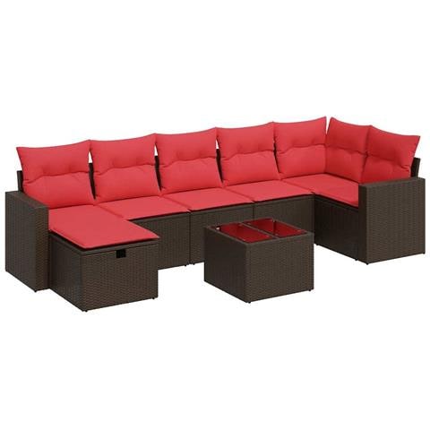 Set Divani da Giardino 8 pz con Cuscini Marrone in Polyrattan - Foto 1