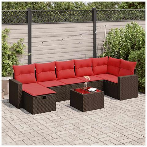 Set Divani da Giardino 8 pz con Cuscini Marrone in Polyrattan - Foto 2