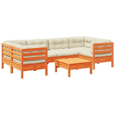 Set Divani Giardino 7 pz con Cuscini Marrone Cera Massello Pino - Foto 1