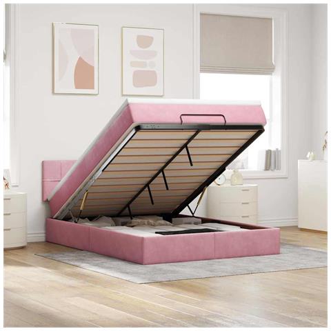 Struttura Letto Pouf con Materasso Rosa 140x190 cm in Velluto - Foto 2