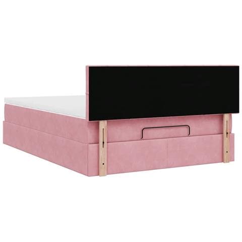 Struttura Letto Pouf con Materasso Rosa 140x190 cm in Velluto - Foto 9