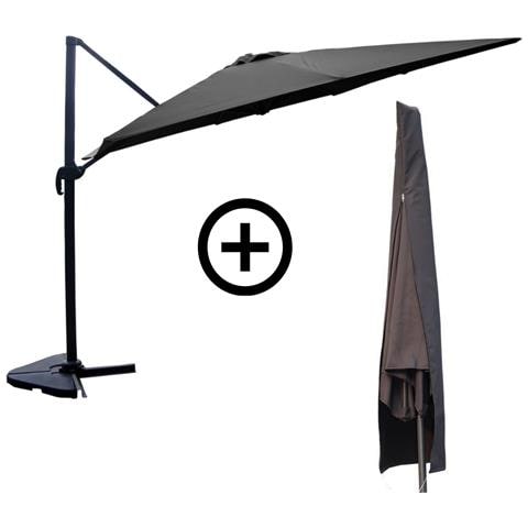 Cesare Set Ombrellone 3x4 M Con Braccio Laterale Rotante Grigio + Copertura - Foto 1