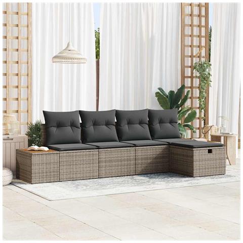 Set Divano da Giardino 5 pcs Grigio 55 x 62 x 69 cm Poly Rattan - Foto 2