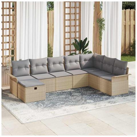 Set Divano da Giardino con cuscino 8 pcs Beige Poly Rattan - Foto 2
