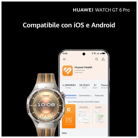 WATCH GT6 Pro, Cassa 46mm in titanio e cinturino nero. Compatibile con iOS e Android. Fino a 21 giorni di autonomia. - Foto 8