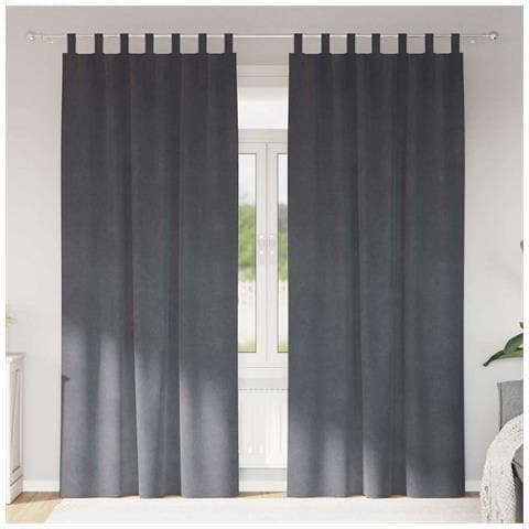 Tende con tende 2 pcs Grigio chiaro 140 x 245 cm Velluto - Foto 2