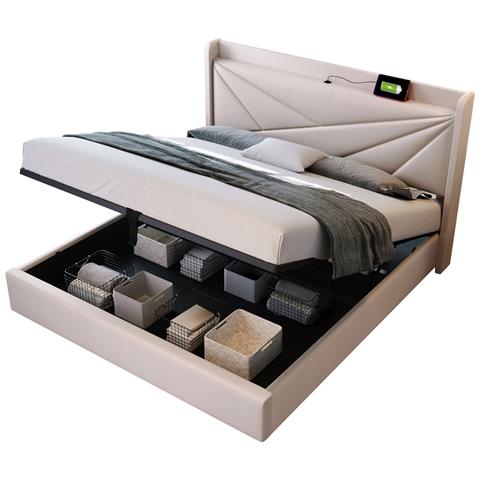Letto Matrimoniale Beige Con Design Moderno, Stoccaggio Integrato E Massimo Comfort - Foto 1