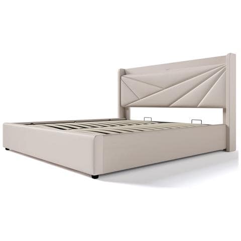 Letto Matrimoniale Beige Con Design Moderno, Stoccaggio Integrato E Massimo Comfort - Foto 3
