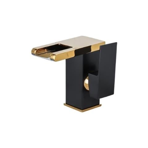 Rubinetto per lavabo da bagno, Blackswan, tipo M194, modello corto nero /oro con bocca a cascata e LED, misura 12,5 cm - Foto 1