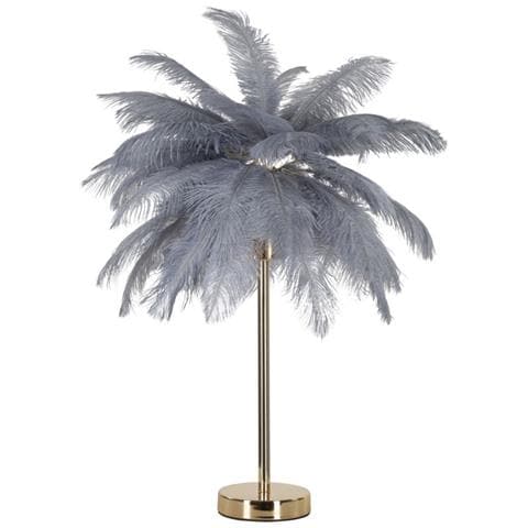 Lampada Da Tavolo Palm Grigia In Metallo Dorato Con Piume Di Struzzo - Foto 1