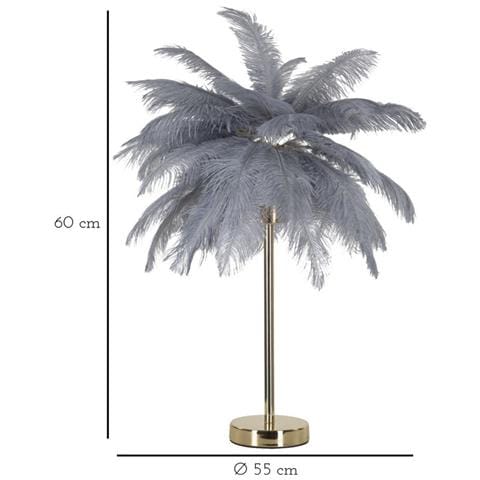 Lampada Da Tavolo Palm Grigia In Metallo Dorato Con Piume Di Struzzo - Foto 6