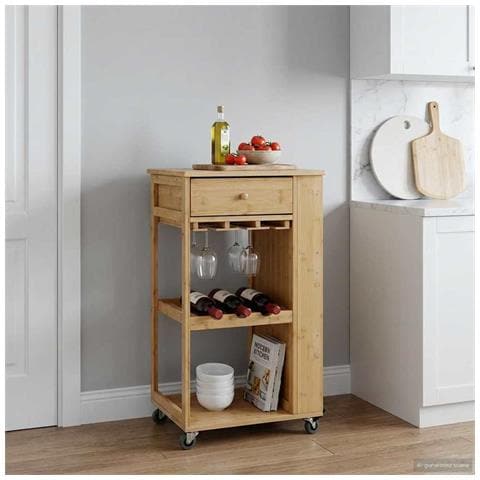Carrello da Cucina con Ruote Naturale 47,5 x 36 x 83 cm Bambù - Foto 2