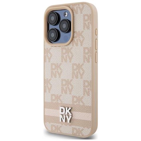 Custodia In Pelle A Quadri Mono Dkny Con Strisce Stampate Per Iphone 15 Pro - Rosa - Foto 2