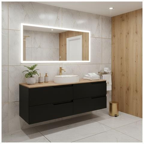 Set di mobili da bagno, 80,4 cm, 2 pezzi, Marrone scuro, Frontali in MDF di alta qualità, Mobili da bagno, Armadio alto, Mobiletti sottolavabo - Foto 2