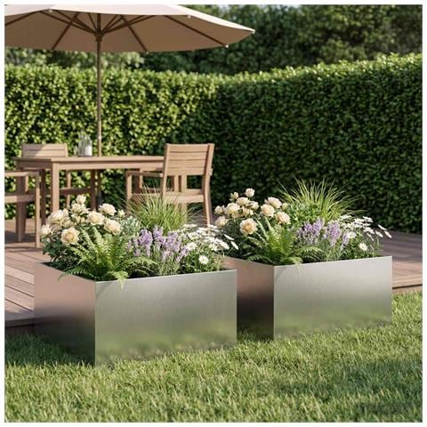Vaso da giardino 2 pz Argento 60 x 60 x 30 cm Acciaio Inox - Foto 2