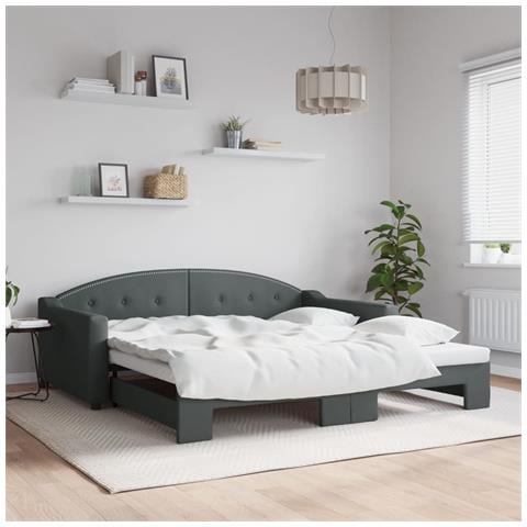 Divano Letto con Letto Estraibile Grigio Chiaro 100x190 Tessuto - Foto 2