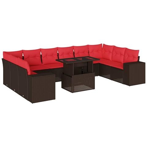 Set Divani da Giardino 11 pz con Cuscini Marrone in Polyrattan - Foto 1