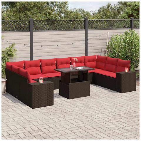 Set Divani da Giardino 11 pz con Cuscini Marrone in Polyrattan - Foto 2