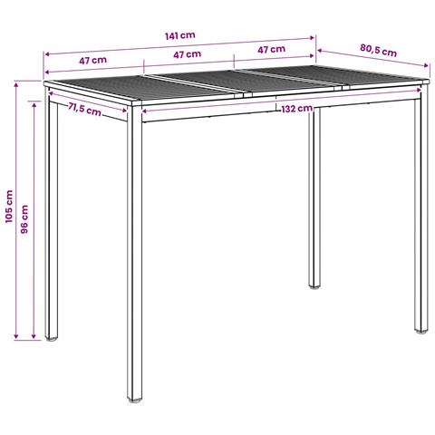 Tavolo Bar da Giardino Naturale e Nero 141 x 80,5 x 105 cm - Foto 9