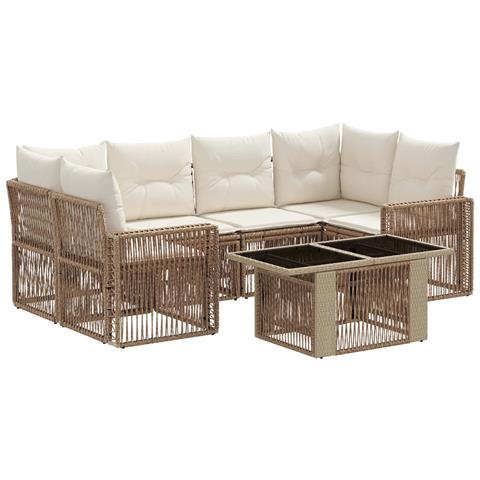Set Divano da Giardino 7 pz Beige e Bianco Crema polyrattan - Foto 1
