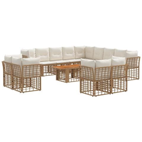 Set Divano da Giardino 14 pz Naturale e Bianco Crema polyrattan - Foto 1