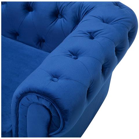Divano Vintage A 3 Posti In Tessuto Blu Scuro Chesterfield - Foto 31