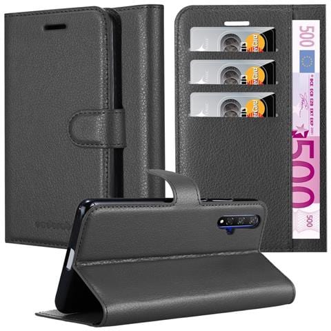 Custodia Compatibile Con Huawei Nova 5t In Nero Carbone - Coperchio Protettiva Con Chiusura Magnetica, Funzione Stand E Tasca Per Le Carte - Foto 1