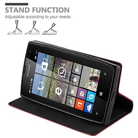 Custodia Compatibile Con Nokia Lumia 435 In Rosso Mela - Coperchio Protettiva Con Chiusura Magnetica, Funzione Stand E Tasca Per Le Carte - Foto 2