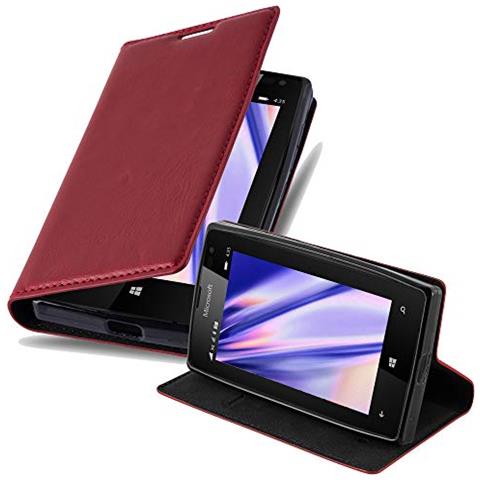 Custodia Compatibile Con Nokia Lumia 435 In Rosso Mela - Coperchio Protettiva Con Chiusura Magnetica, Funzione Stand E Tasca Per Le Carte - Foto 1