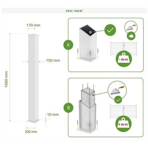 Set Di 2 Pali Eifel 15x15 In Alluminio A. 166cm- Bianco Opaco - Foto 7