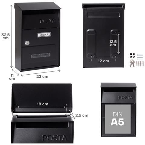 Up D-2006/n Cassetta Postale Individuale In Acciaio, Cassetta Della Posta Da Parete, Dimensione S (din A5), Con Finestra, Nero - Foto 2