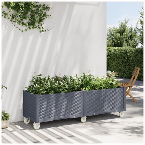 Fioriera Da Giardino Con Ruote Grigia 160x50x54 Cm In Pp - Foto 1
