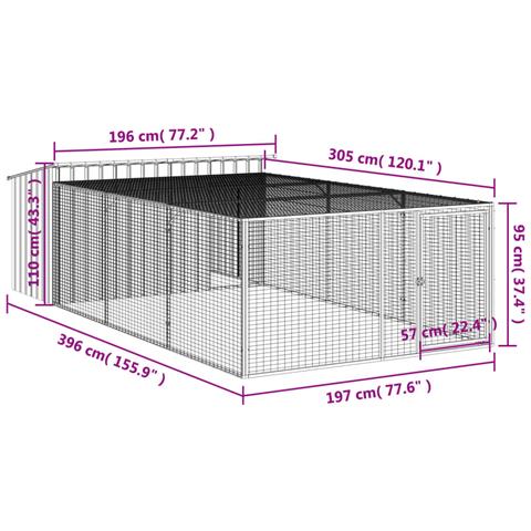 Casetta Cani Con Corsa Antracite 197x396x110 Cm Acciaio Zincato - Foto 8